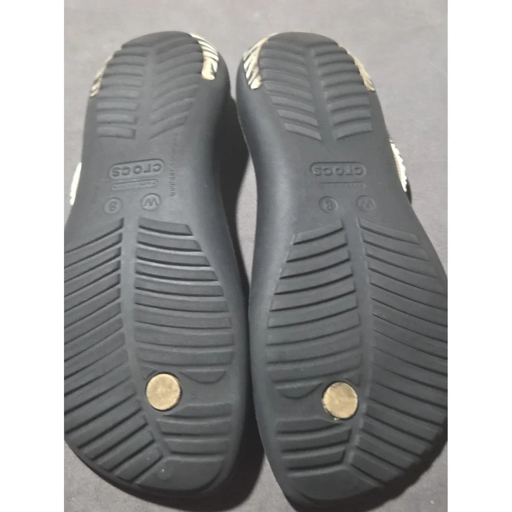 Crocs Serena Sexi Flip Women's 8 Black Zebra T-Strap Slingback Sandals